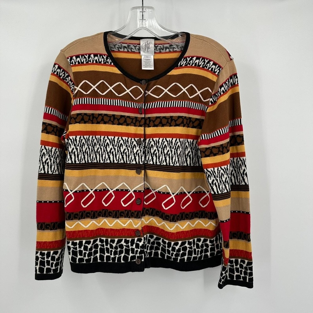 Womens Boho Maximalist Cardigan Sweater Size M Colorful Eclectic Indie Cotton